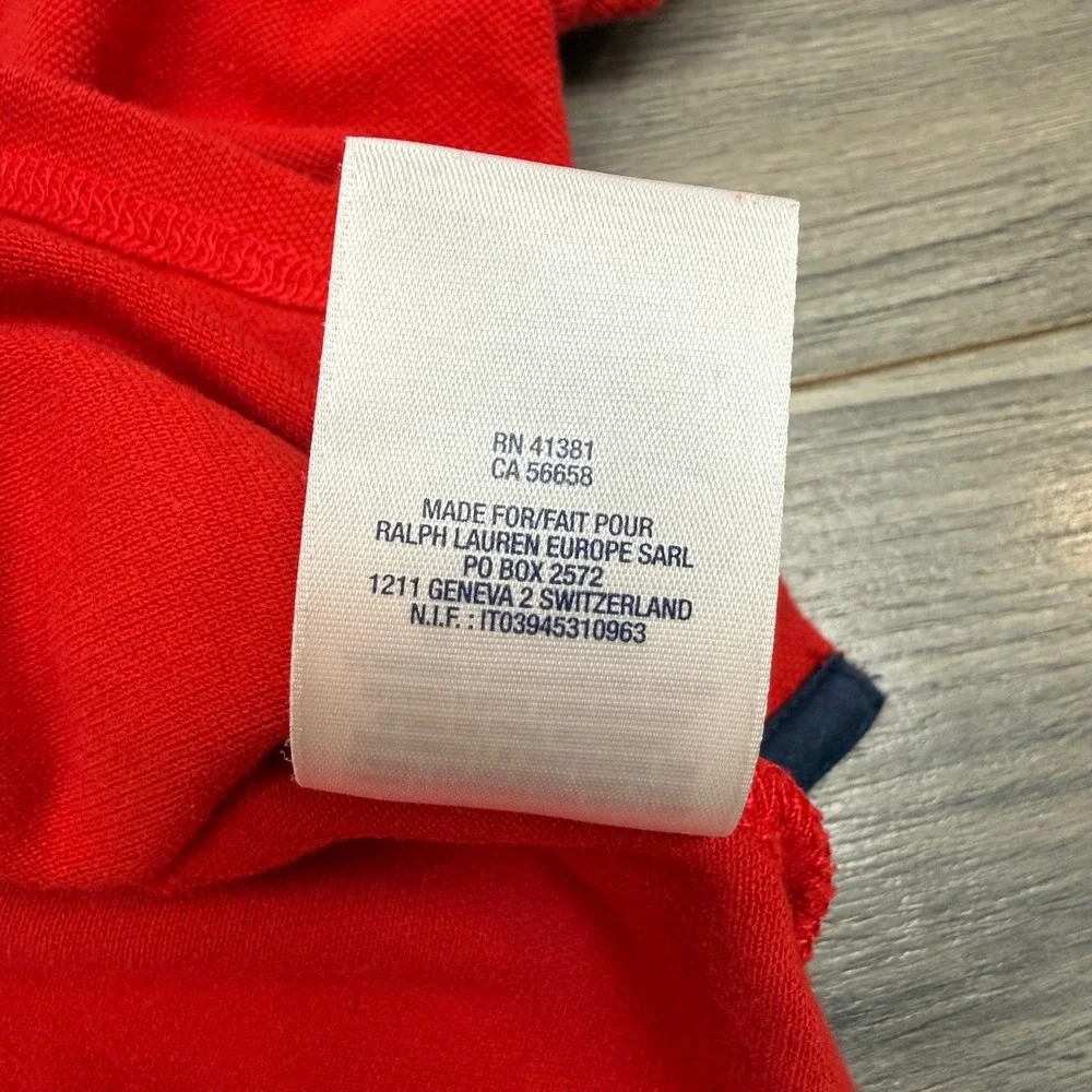 Kids Ralph Lauren‎ Red Short Sleeve Polo Shirt Navy Embroidered Pony Logo Size 5